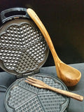 Teigkelle 30 cm &amp; Gabel 20 cm – ideal für Teig, Crêpes &amp; Waffelzubereitung – Olivenholz