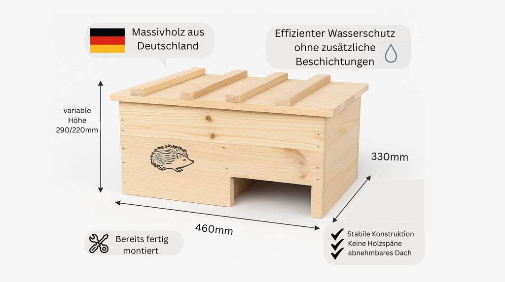 Igelhaus Kiefer Massivholz Handgemacht Natur Outdoor Garten Holzschutz Umweltfreundlich
