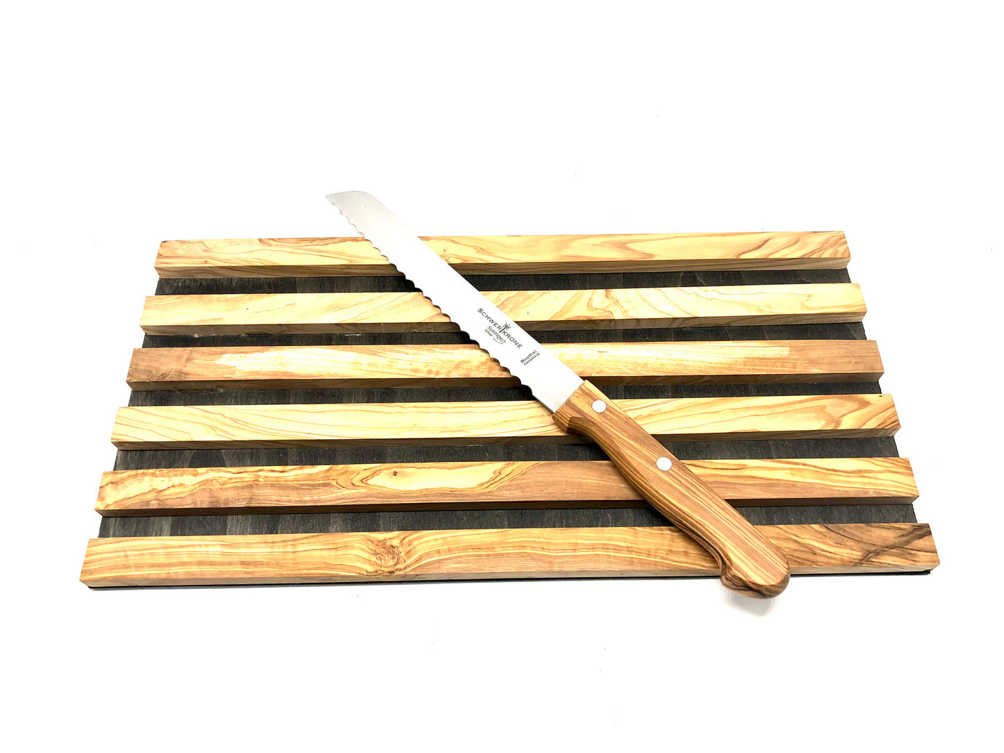 Schneidebrett aus Olivenholz mit Krümelrillen – ca. 40 x 20 cm – auch als Topfuntersetzer nutzbar